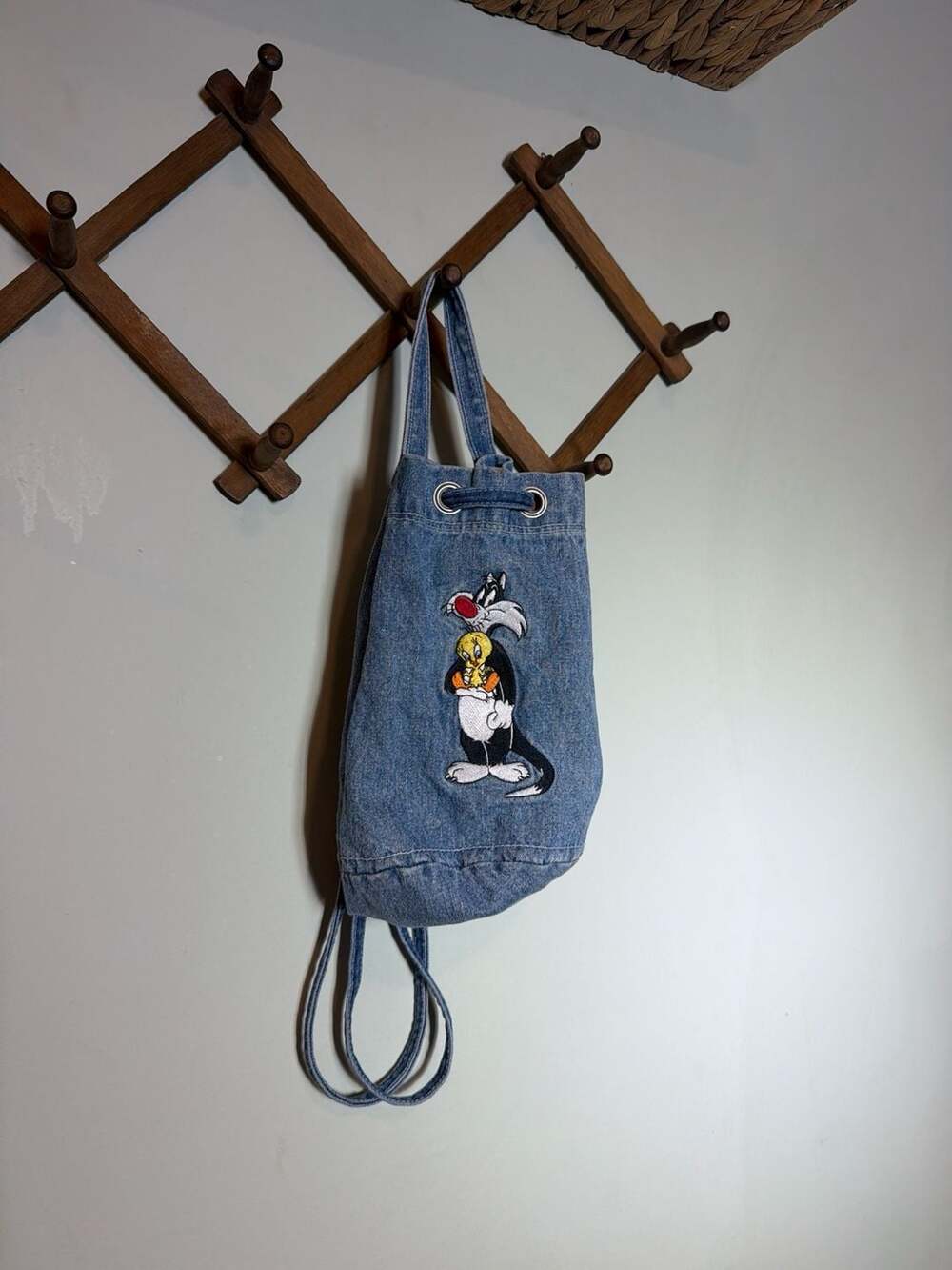 Vintage 1997 Warner Bros. Studio Store Kids Sylvester and Tweety Denim Drawstrin